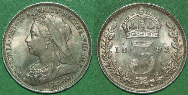 Victoria 1893 old head silver threepence