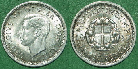 George the Sixth 1937 currency silver threepence