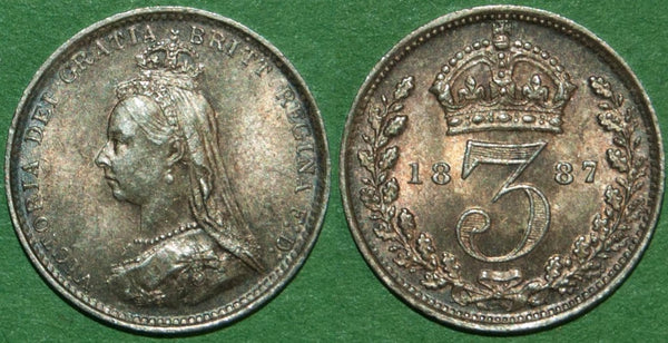 A toned 1887 Jubilee Head threepence