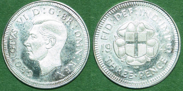 A modern proof restrike of the 1945 silver threepence