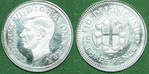 A modern proof restrike of the 1945 silver threepence