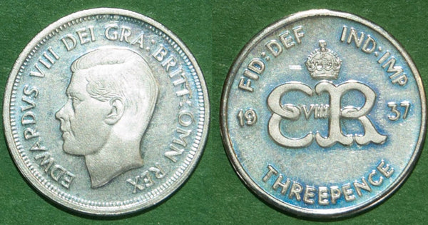 Edward VIII 1937 private pattern proof silver threepence with ER monogram on the reverse