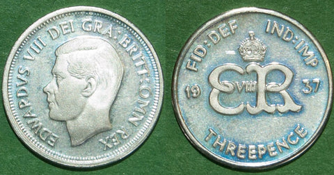 Edward VIII 1937 private pattern proof silver threepence with ER monogram on the reverse