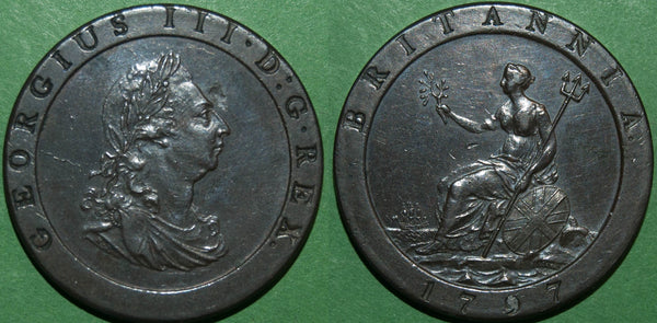 A 1797 Cartwheel penny with 10 leaves to the wreath