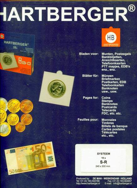 Hartberger divider pages for A4 4 hole punched coin albums in sealed plastic pack of 10 sheets