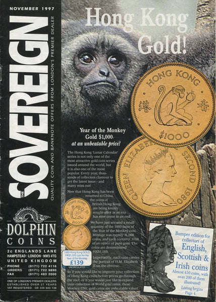 Cover image of Dolphin Coins Sovereign fixed price list for November 1997