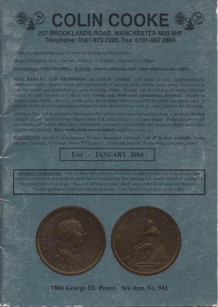 Cover image of Colin Cooke fixed price list for January 2004
