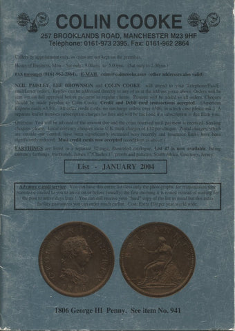 Cover image of Colin Cooke fixed price list for January 2004