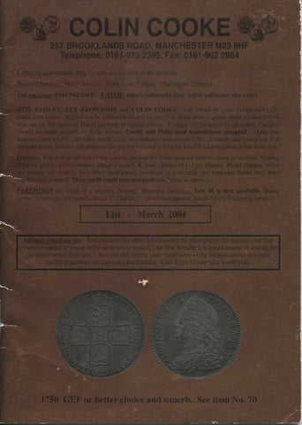 Cover image of Colin Cooke fixed price list for March 2004