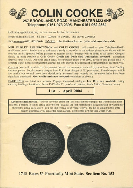 Cover image of Colin Cooke fixed price list for April 2004