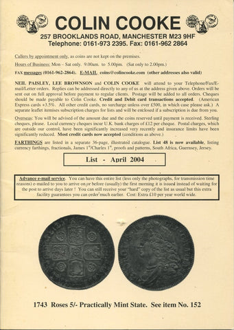 Cover image of Colin Cooke fixed price list for April 2004
