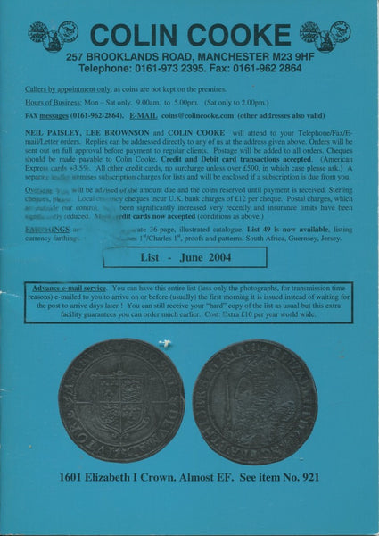 Cover image of Colin Cooke fixed price list for June 2004