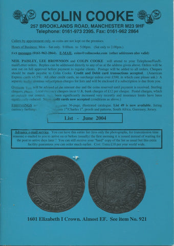 Cover image of Colin Cooke fixed price list for June 2004