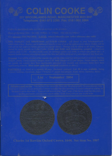 Cover image of Colin Cooke fixed price list for September 2004