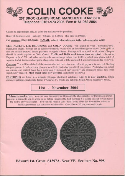 Cover image for Colin Cooke fixed price list for November 2004