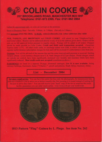 Cover image of Colin Cooke fixed price list for December 2004