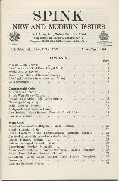 Spink New and Modern fixed price list for March and April 1969