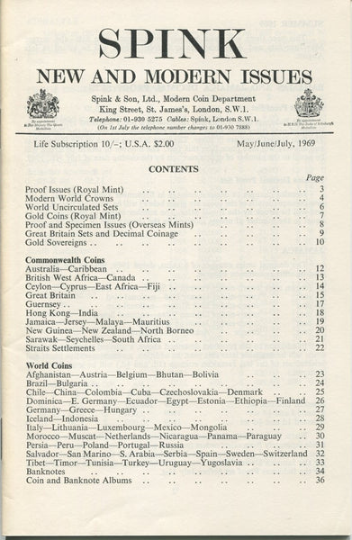 Spink New and Modern Issues fixed price list for May 1969