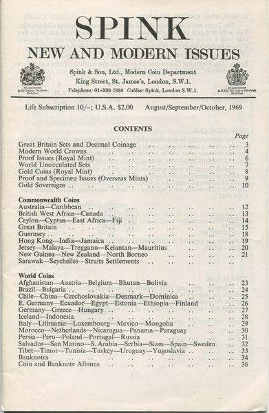 Spink New and Modern Issues fixed price list for August to October 1969