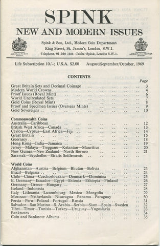 Spink New and Modern Issues fixed price list for August to October 1969