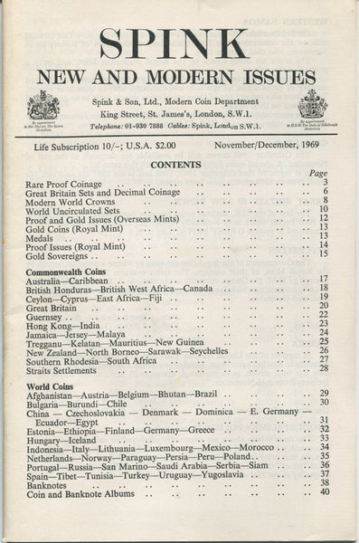 Spink's New and Modern Issues fixed price list for November 1969