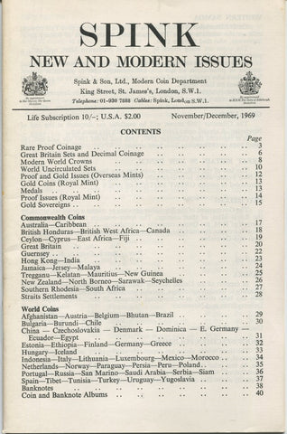 Spink's New and Modern Issues fixed price list for November 1969