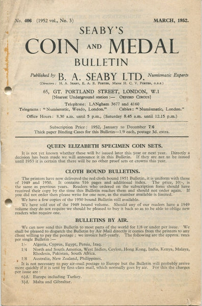 Seaby's Coin & Medal Bulletin for March 1952