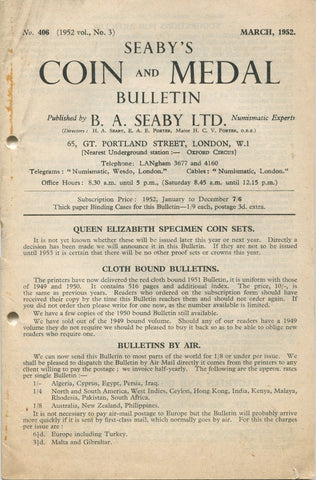 Seaby's Coin & Medal Bulletin for March 1952