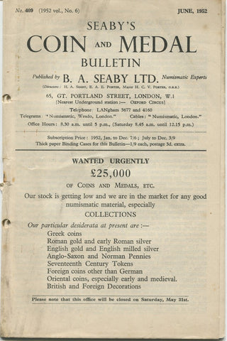 Seaby's Coin and Medal Bulletin for June 1952