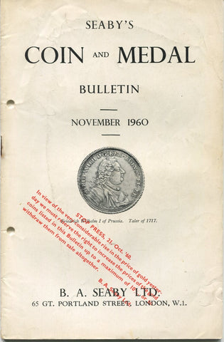 Seaby's Coin and Medal Bulletin for November 1960