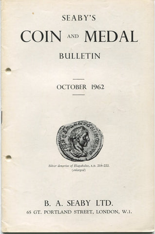 Seaby's Coin and Medal Bulletin for October 1962