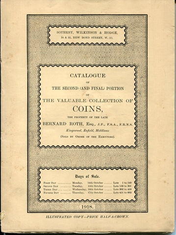Sotheby, Wilkinson & Hodge, 14-17th October 1918. Roth Collection Part 2.