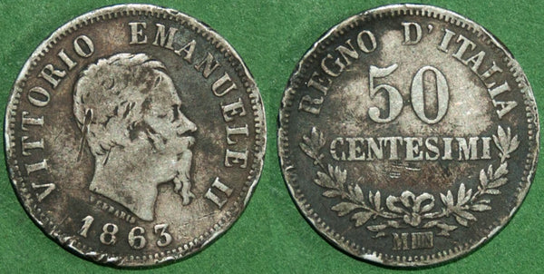 Italy 1863M Fifty Centesimi