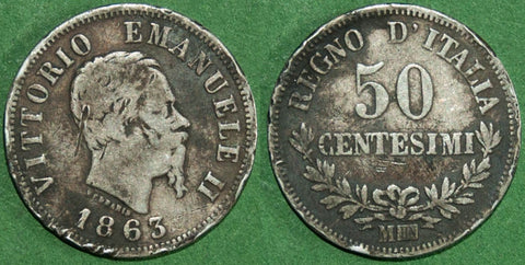 Italy 1863M Fifty Centesimi