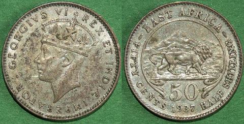 East Africa 1937H Fifty Cents/Half Shilling