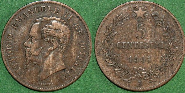 Italy 1861B Five Centesimi