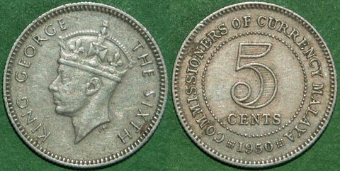 Malaya 1950 Five Cents