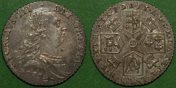 Image of a 1787 with hearts shilling coin.