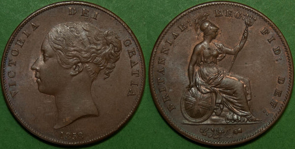 1858 Penny, ww on truncation