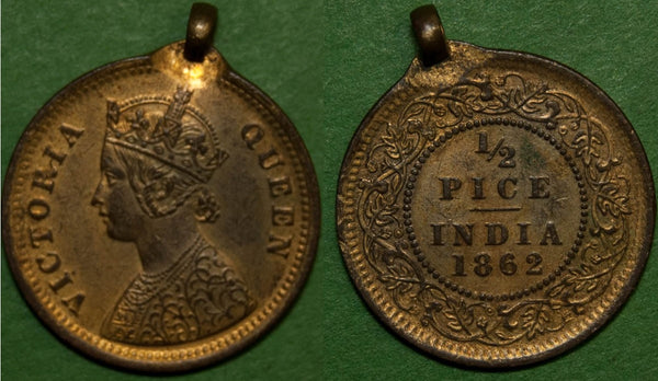 India 1862 Half Pice Pendant
