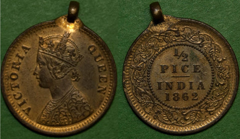 India 1862 Half Pice Pendant
