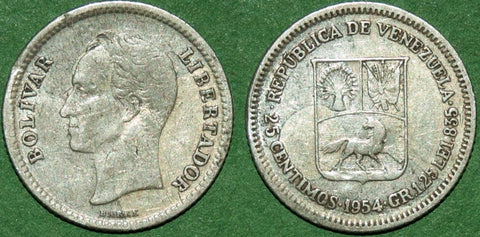 Venezuela 1954 Twenty Five Centimos