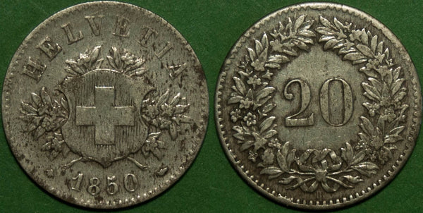 Switzerland 1850BB Twenty Rappen