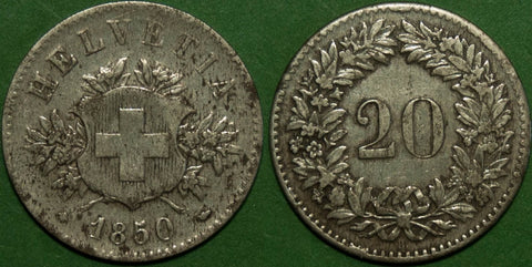 Switzerland 1850BB Twenty Rappen