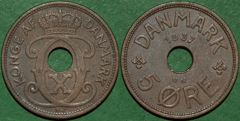 Denmark 1937 Five Ore