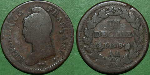 France L'An 8 AA Un Decime, Metz