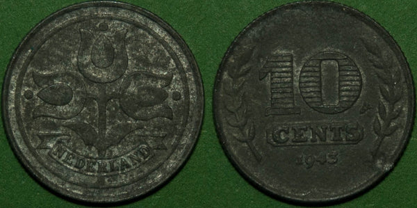 Netherlands 1943 Ten Cents, Zinc