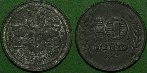 Netherlands 1943 Ten Cents, Zinc