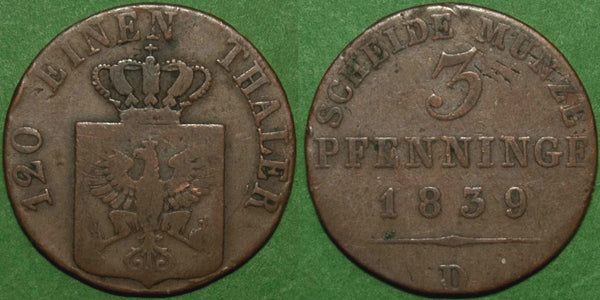 Prussia 1839D Three Pfennig