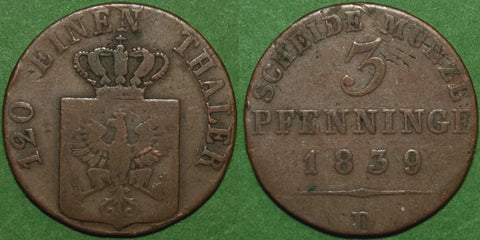 Prussia 1839D Three Pfennig